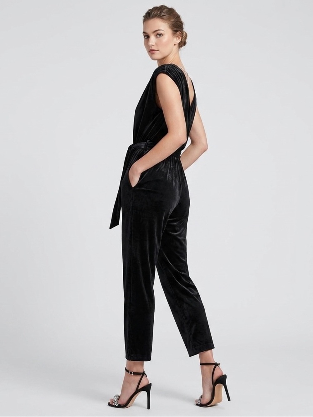 NEW Express Women Black Velvet Jumpsuit Size XL Open Back Night out party casual